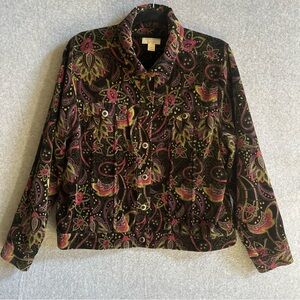 Christopher & Banks Multicolor Paisley Velvet Autumn Color Jacket Size Large